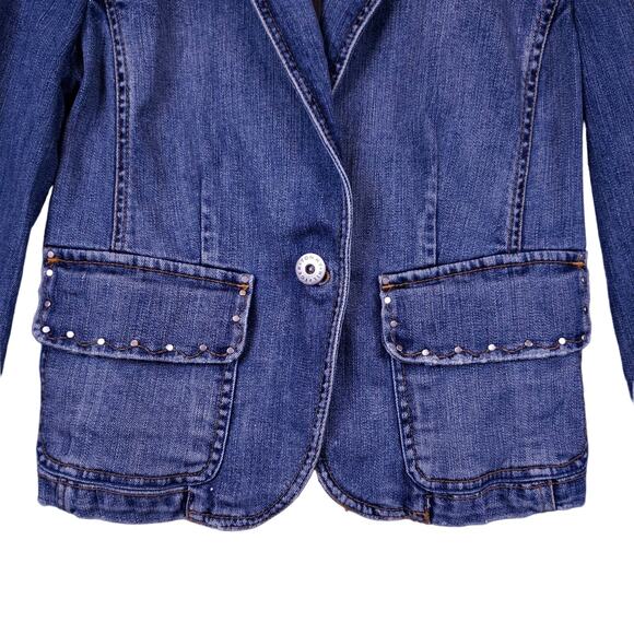 Vintage Tommy Hilfiger Women’s Denim Jacket Medium Blue Single Button Jean Coat - Picture 3 of 13